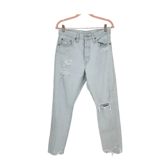 Levis Jeans Womens 29 Light Blue Skinny Button Fly Premium Distressed Skinny 501 - Picture 1 of 16